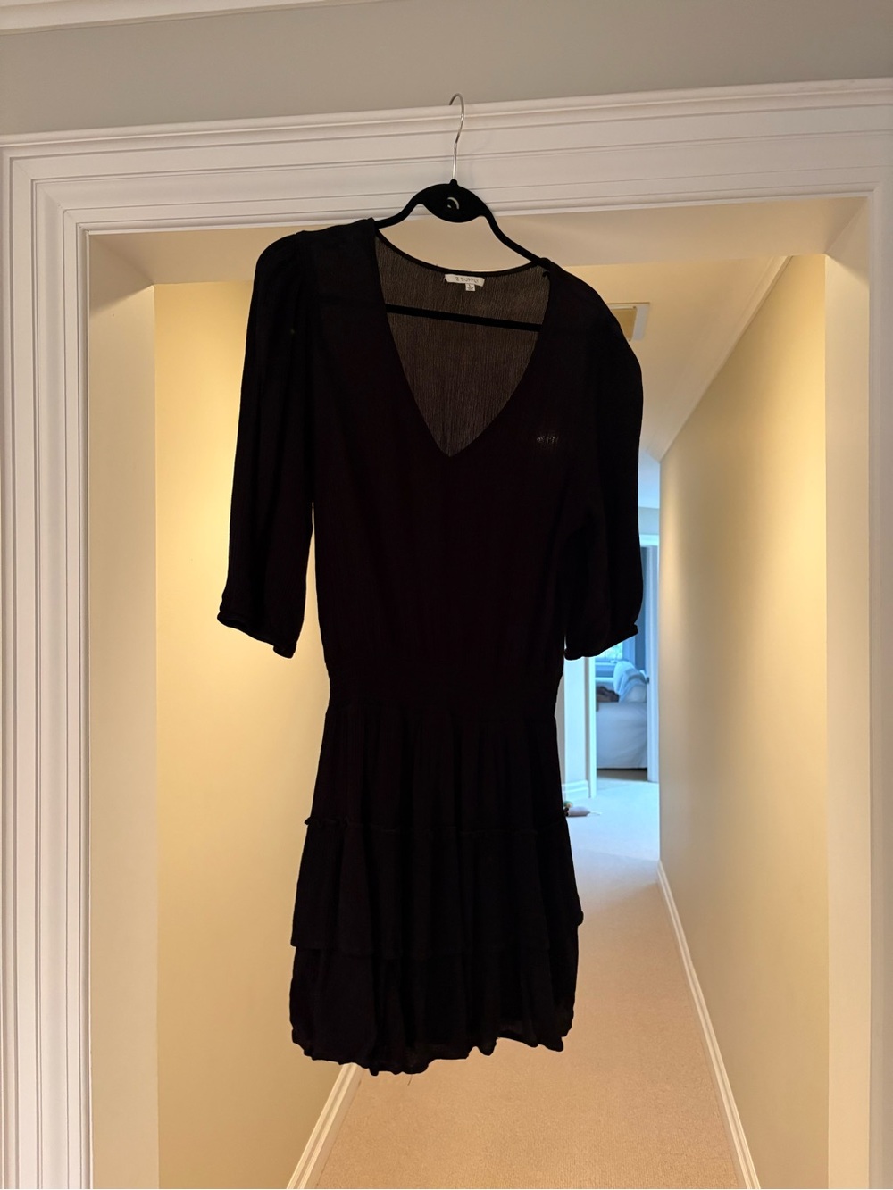 Z Supply Black V-Neck Tiered Short Sleeve Dress